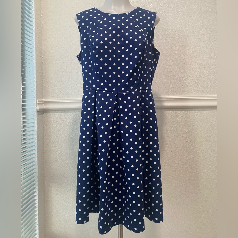 Liz Claiborne Navy and White Polka Dot Midi Dress